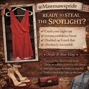 LADY IN RED STEEL THE SPOTLIGHT Red Ribbed V-Neck CHIC EDGY  Mini Dress Small